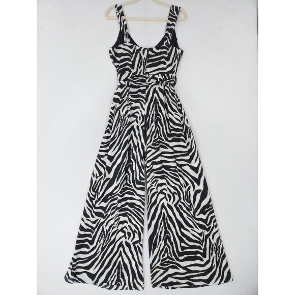 WHBM Jumpsuit Womens 8 Black White Zebra Print Wide Leg Belted Sleeveless Casual - Picture 10 of 14